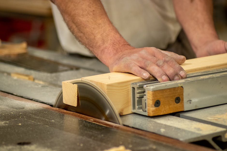 Master carpenter building wood custom cabinets